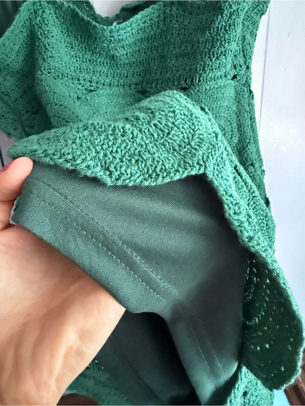 Vici Emerald Green Crochet Scallop-Hem Mini Dress